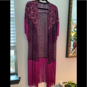 Maaji swimsuit cover up/kimono with fringe detail